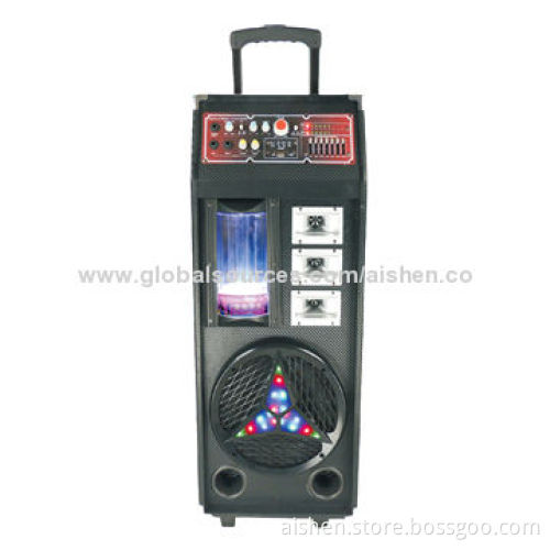 Portable Speaker with Wireless Mic/EQ/USB/SD/FM/Rechargeable Battery/Light/Dancing Water